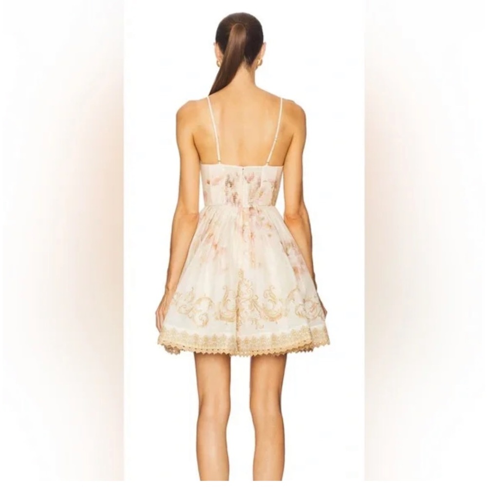 Final Zimmermann Hypnotic Plunge Neck Linen Silk Minidress Cream Peony AU3 US10 - Picture 3 of 16